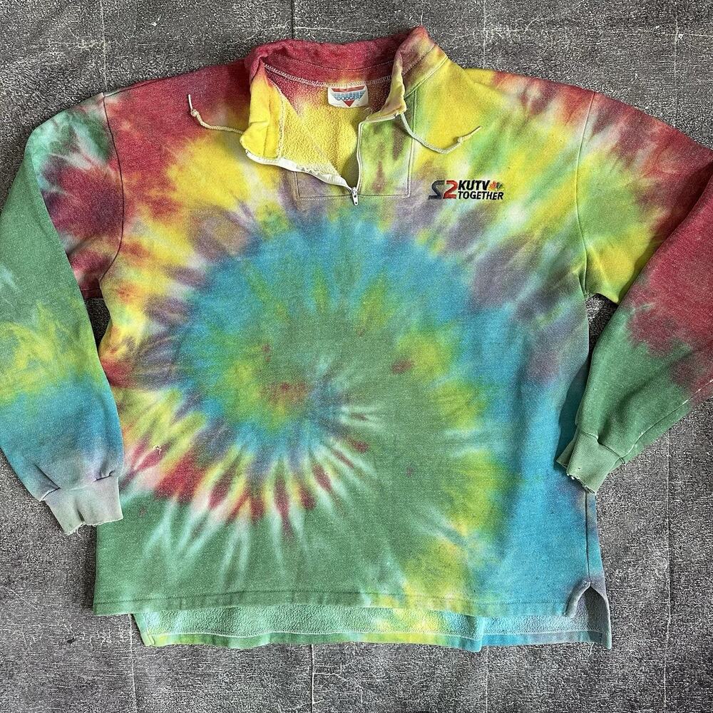 Men's Vintage 90's CBS KUTV S2 Salt Lake City Tie Dye Pullover Sweatshirt Sz XL